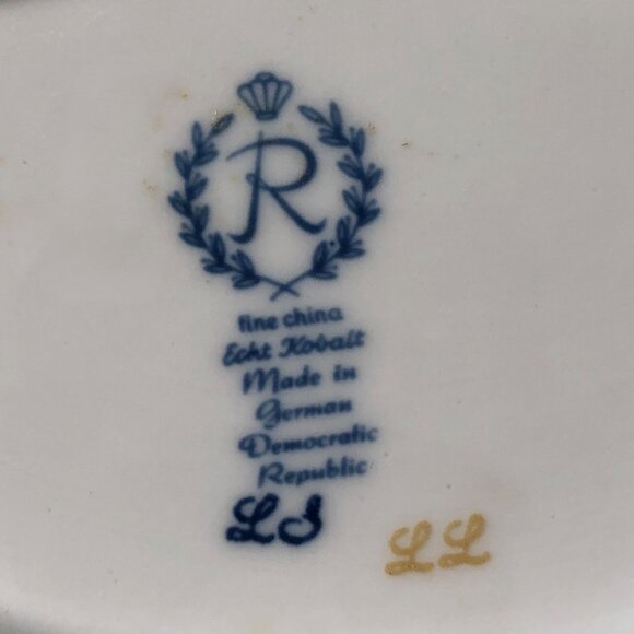 REICHENBACH ECHT KOBALT Cobalt Porcelain Central Handle 3-Section Gilded Dish - Picture 5 of 5